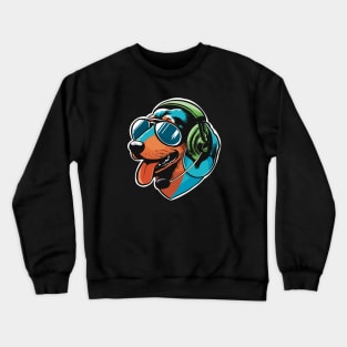 Fun Dachshund dog with headphones Crewneck Sweatshirt